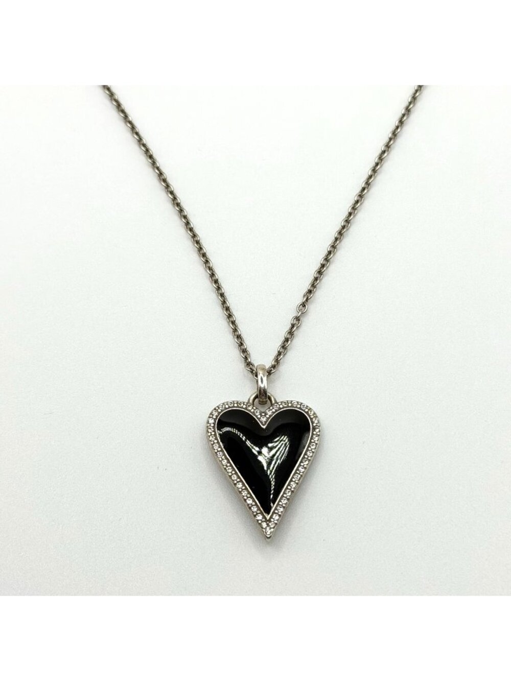 Brighton Dazzling Love Heart Necklace Black Crystal Reversible Silver Tone